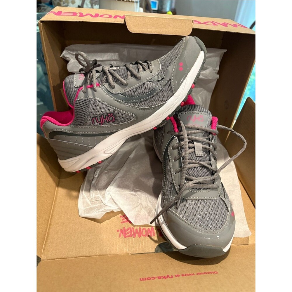 Ryka Gray with Hot Pink Accent Women's Walking Sneakers